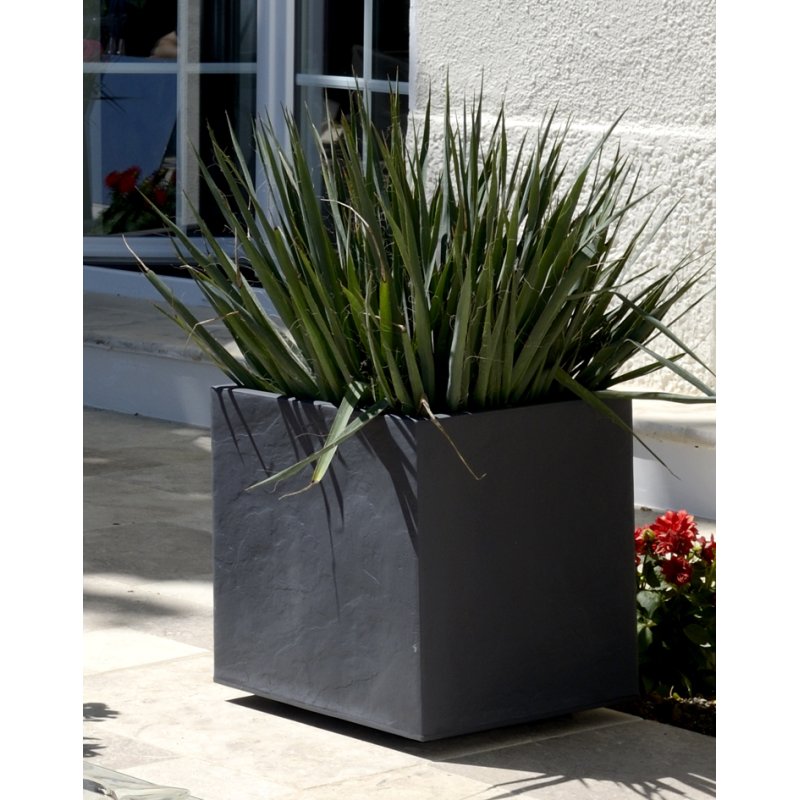 EDA bac à plantes VOLCANIA, plastique aspect calcaire, 495×495×495 mm, anthracite